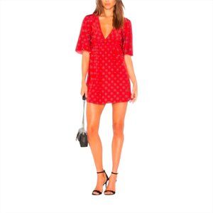 STONE COLD FOX | V-Neck Geometric Print Mini Dress in Red ~ Size US 2 (SCF Sz 1)